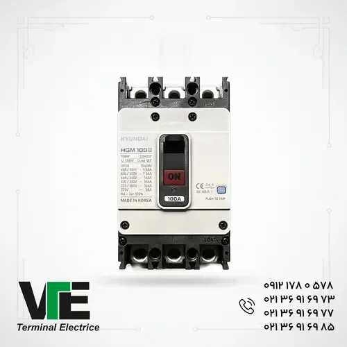 تصویر کلید اتوماتیک هیوندای HGM100E سه فاز ۵۰ آمپر فریم کوچک