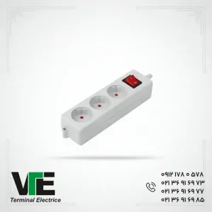 تصویر رابط برق ۳ خانه کلیددار ساده با مغزی سرامیکی فردان الکتریک